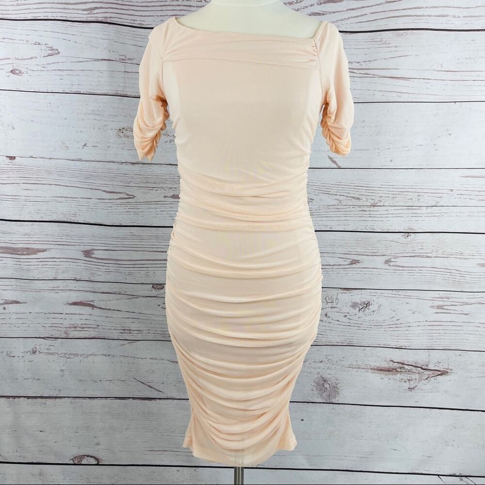 Venus pink peach ruched asymmetrical neckline